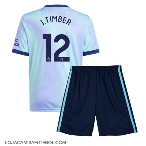 Camisa de Futebol Arsenal Jurrien Timber #12 Equipamento Alternativo Infantil 2024-25 Manga Curta (+ Calças curtas)